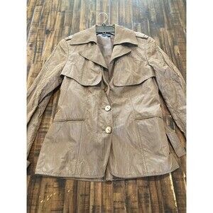 LAFAYETTE 148 Brown Shiny Metallic Crinkled Jacket Womens Size 10